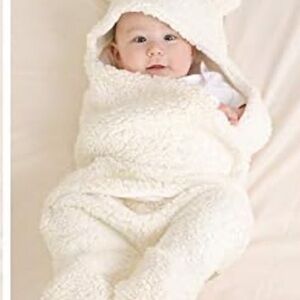 Newborn Baby size Small (0-3M ) Cozy Footed Onesie with Hood & Velcro